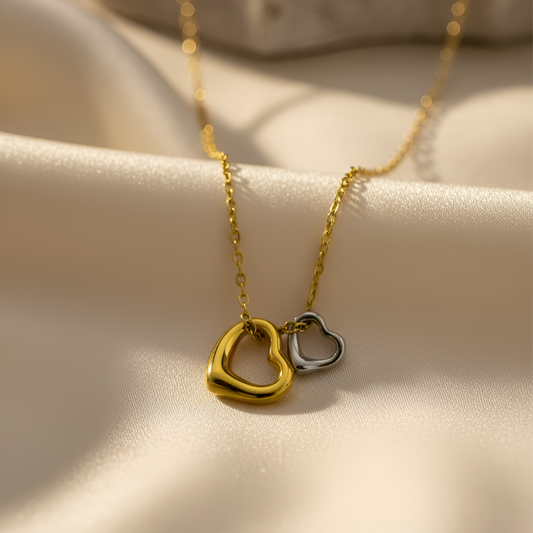 silver and gold double heart necklace