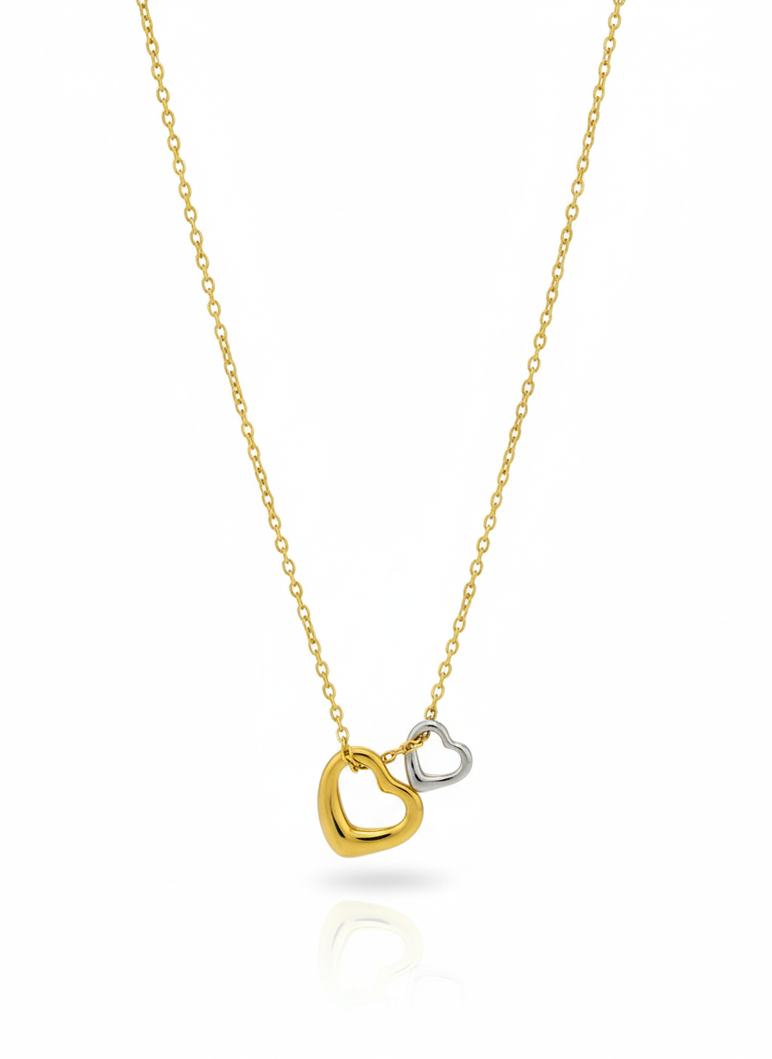 silver and gold double heart necklace