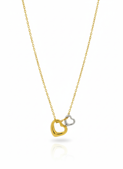 silver and gold double heart necklace